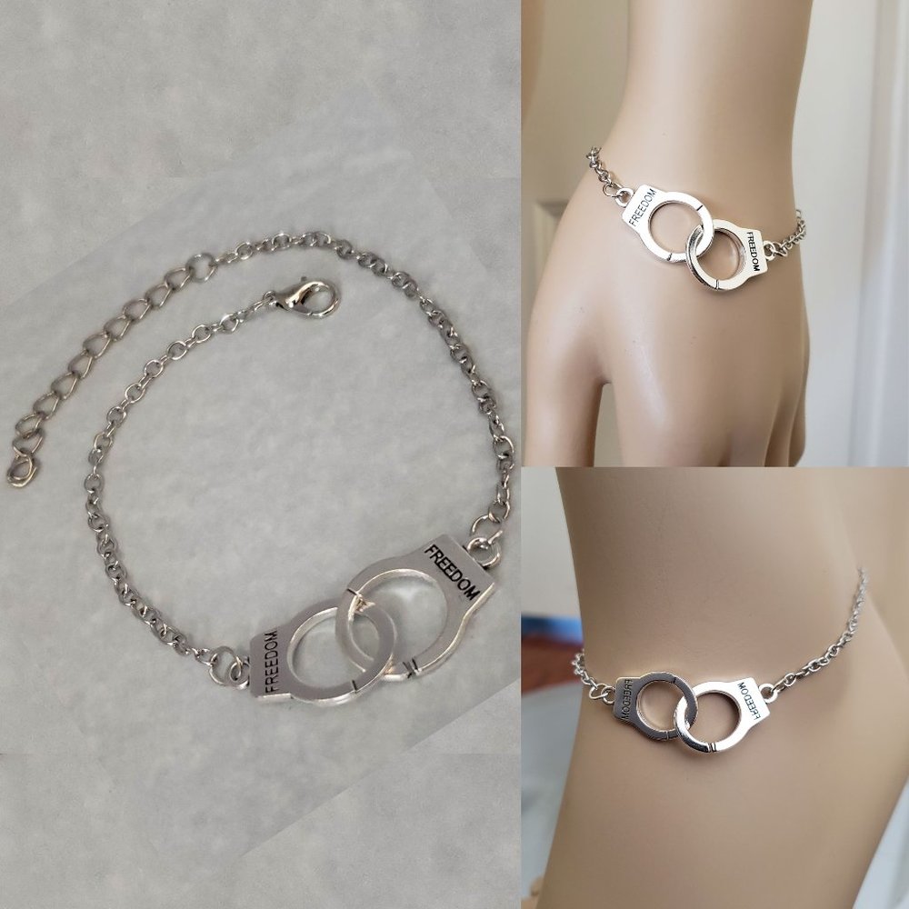 Freedom Handcuff Bracelet Anklet 8.75" w/ 2" extender Silver